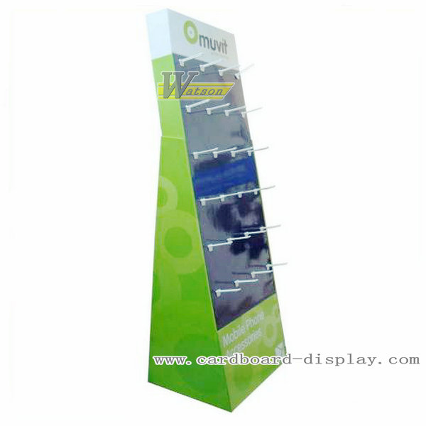 Cardboard hook floor display stand for electronic products