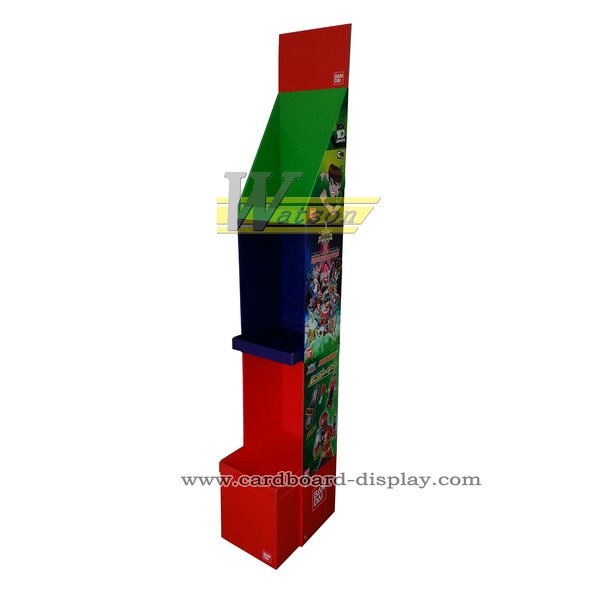 Cardboard tier display with movable PDQ for toys and model
