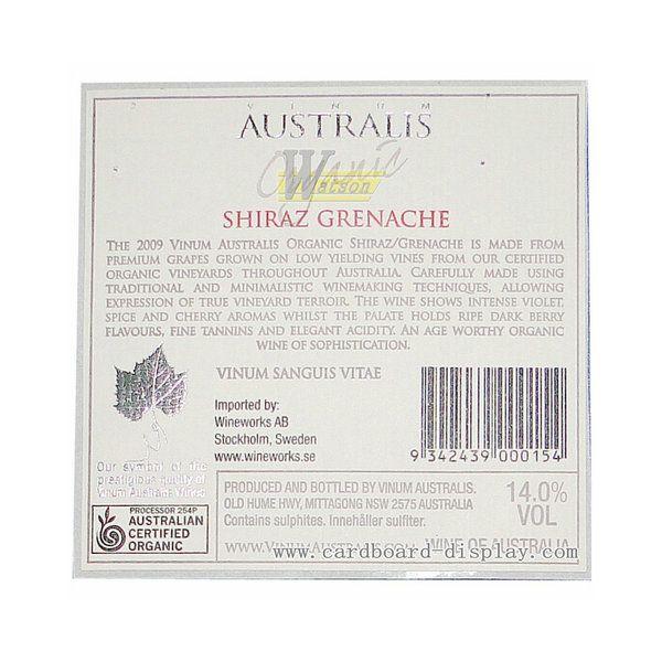 Silver stamping back label for wine