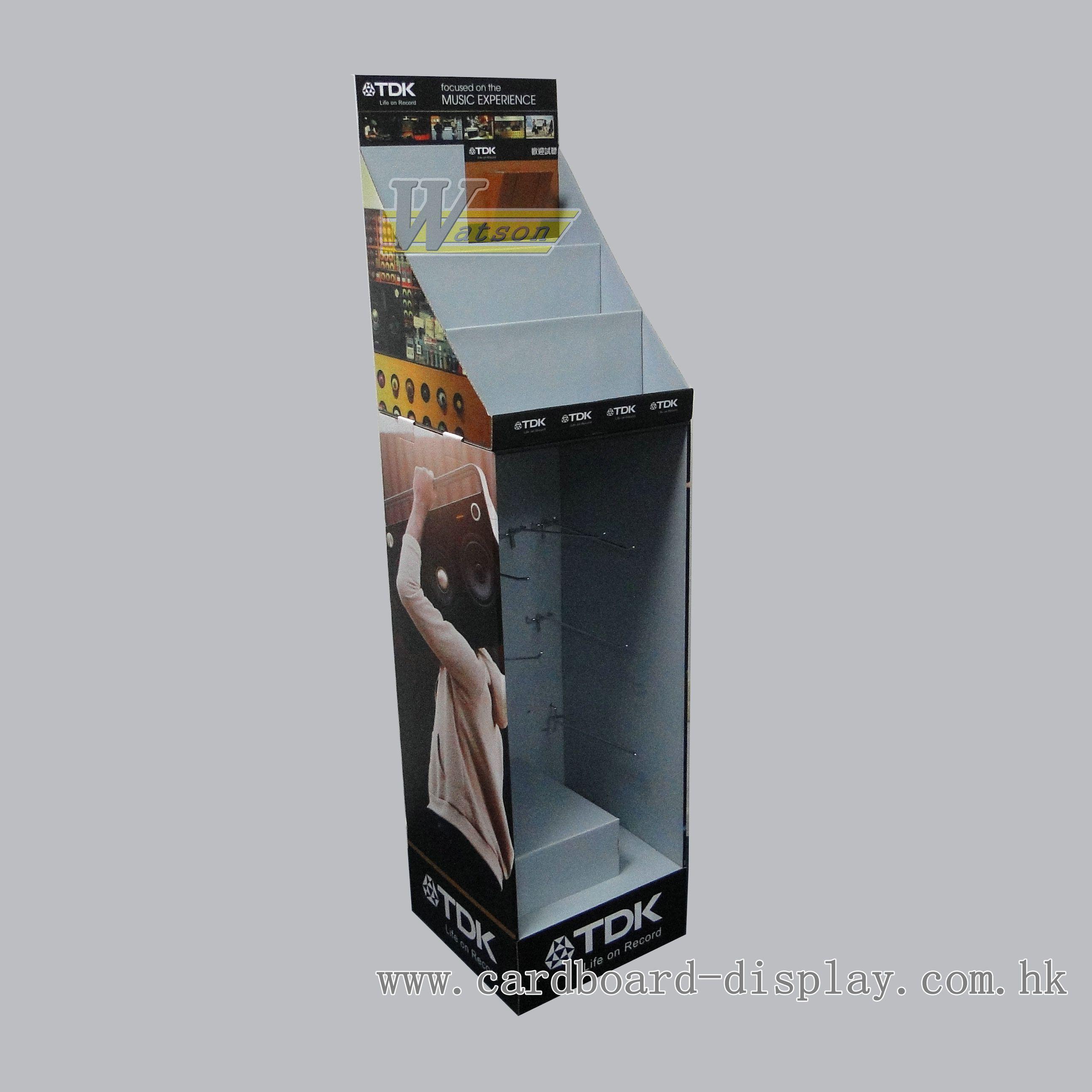New designed peg hook cardboard display stand with tiers for headphone