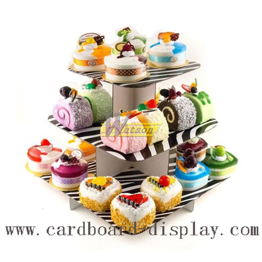 black & white 3 tier square cardboard cupcake stand